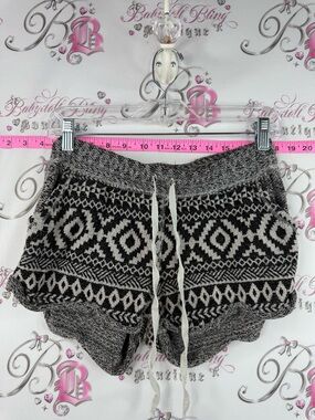 Out from under Fair Isle Knit Lounge Shorts with Black & White geometric pattern